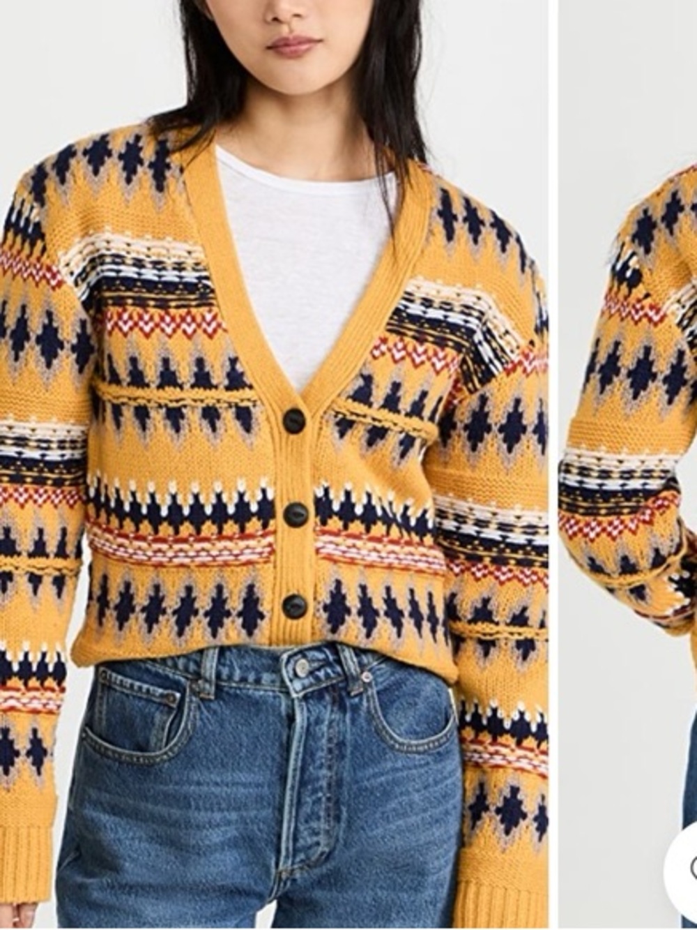 Rag & Bone Willow Fair Isle Wool Cardigan yellow medium